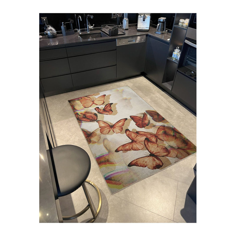 Tapis décoratif orange lavable à la machine Orange Butterfly, Rectangle 2 pi 4 po x 3 pi 11 po