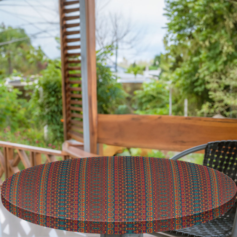 Bungalow Rose African Fitted Round Tablecloth Diameter Multicolor