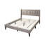 Lit double en tissu de toile de jute brun, tête de lit à motif de losanges, lit plateforme moderne, pour chambre à coucher