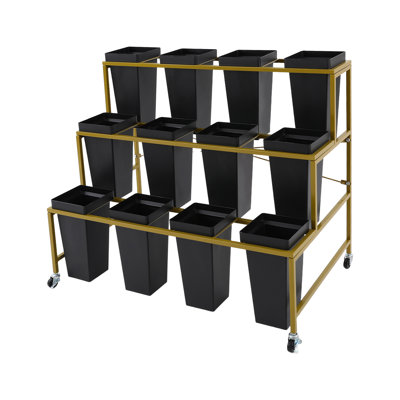Metal Flower Display Stand Plant Stand with Wheels Movable Flower Display Stand with Buckets