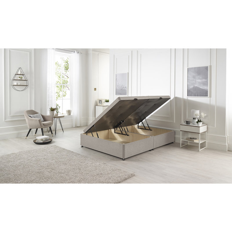 Luxara Solid Wood Side Opening Ottoman Bed Frame Plush Velvet, Silver, Kingsize (5')
