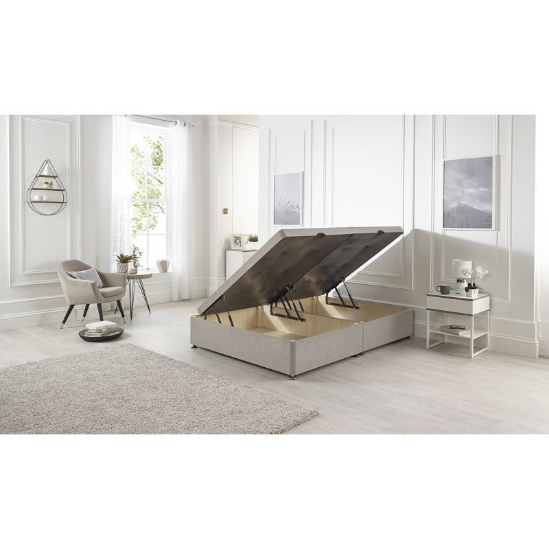 Luxara Solid Wood Side Opening Ottoman Bed Frame Plush Velvet, Silver, Super King (6')