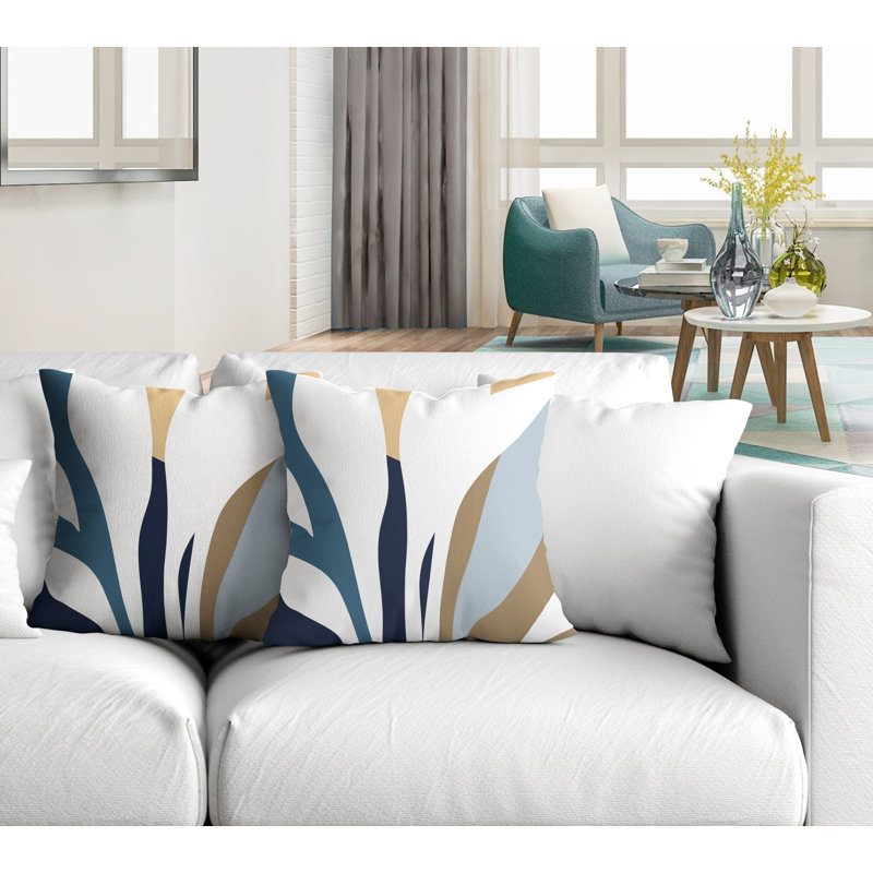 Outdoor Reversible Throw Pillow, 17W" x 17H", Blue/Navy Blue/Beige