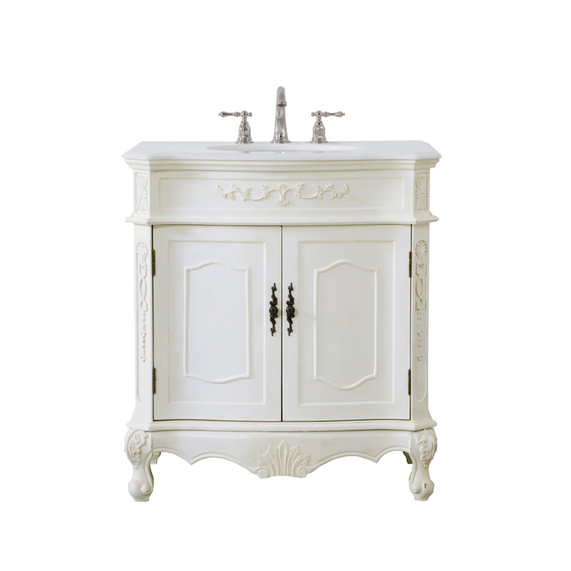 Ensemble de meuble-lavabo simple Lunette, Blanc antique, Ivoire blanc, 32"