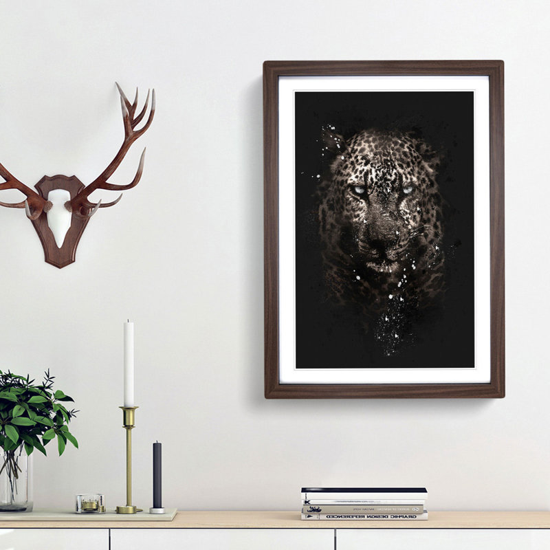 Leopard In The Dark Paint Splash - Picture Frame Graphic Art, Walnut Framed, 63cm H x 45cm W x 2cm D