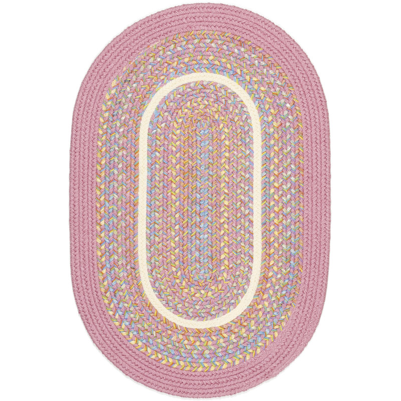 Tapis géométrique rose intérieur/extérieur tressé à la main Pavel, Ovale 5 pi x 8 pi