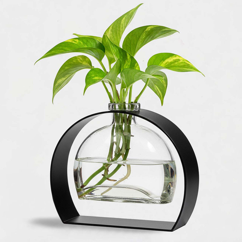 Rounded Arch Recycled Glass Bud Vase & Arched Metal Stand, 6 oz Capacity, Clear, Clear