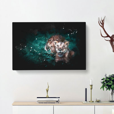 Two Lions In The Shadows - Wrapped Canvas