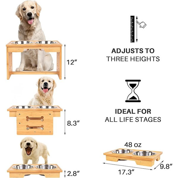 HTB Elevated Dog Bowls,Raised Dog Bowl Stand with 2 Stainless