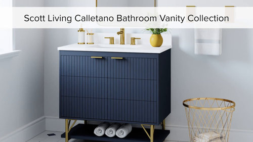 Scott Living Calletano 48-in Navy Blue Undermount Single Sink Bathroom  Vanity with White Quartz Top