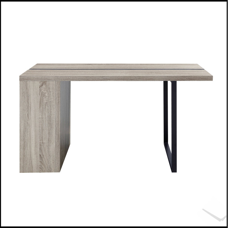 Élégante table de salle à manger à 2 tablettes en chêne gris et noir, parfaite pour les maisons modernes et polyvalentes