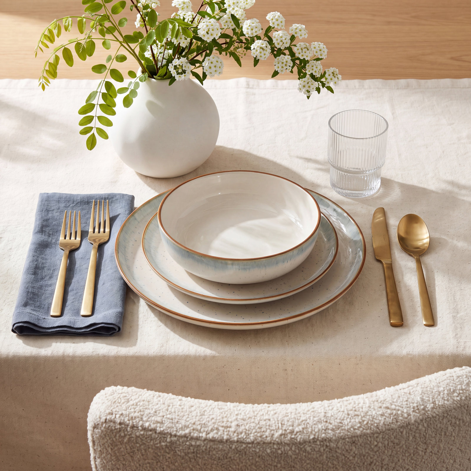 Hanover Stoneware Dinnerware Set, Sky Blue