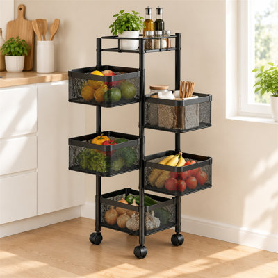5_x005f_x001e_Tier Rotatable Kitchen Storage Cart, Metal Fruit Vegetable Storage Organizer with Wheels, Floor_x005f_x001e_Standing Multi_x005f_x001e_Layer Rolling Storage Shelf for Kitchen, Bathroom & Bedroom