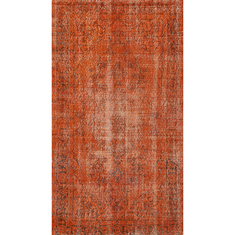 Orange Wool Anatolian Distressed Turkish Rug 4x7