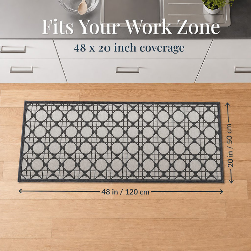 Circles Gray Kitchen Runner Rug 20x48, Gray/Black Geometric, Runner 1'8" x 4"