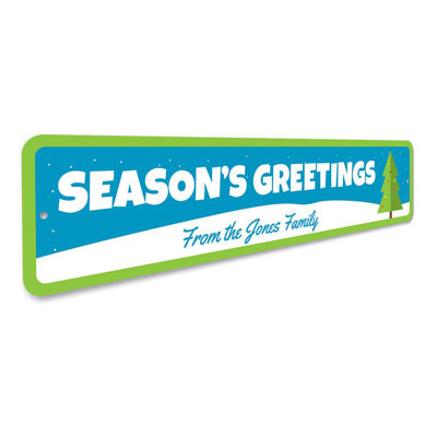Season's Greeting Christmas Tree Aluminum Sign