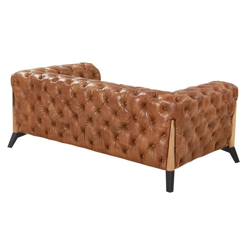 Causeuse Chesterfield en cuir véritable à accoudoirs droits 69 po Olivia