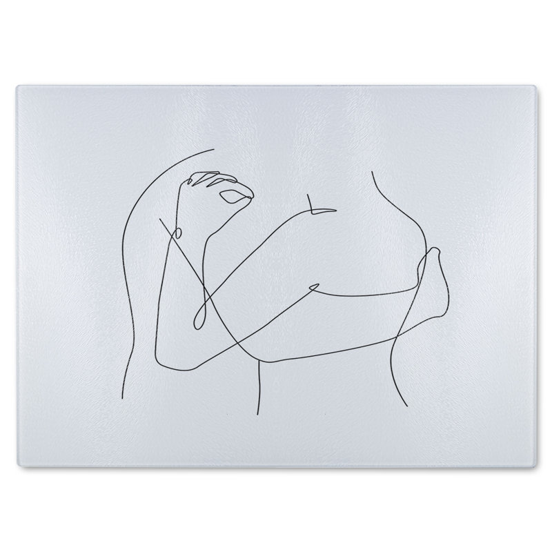 line art hug Designer Glass Chopping Board, 40cm L x 28cm W
