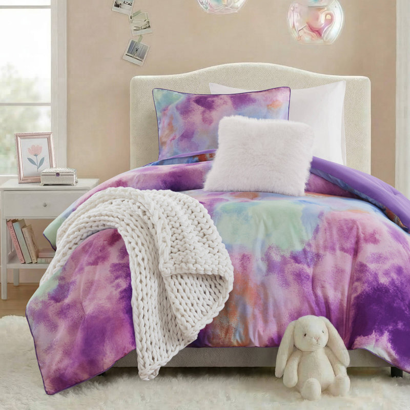 Cassiopeia Watercolor Tie Dye Printed Comforter Set with Throw Pillow, Twin/Twin XL Comforter + 1 Sham + Throw Pillow