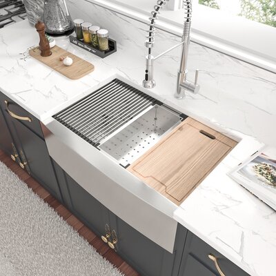 36'' L x 21"" W Farmhouse/Apron Single Bowl Stainless Steel Workstation Kitchen Sink -  Sarlai, S-H-LMAS36219A1