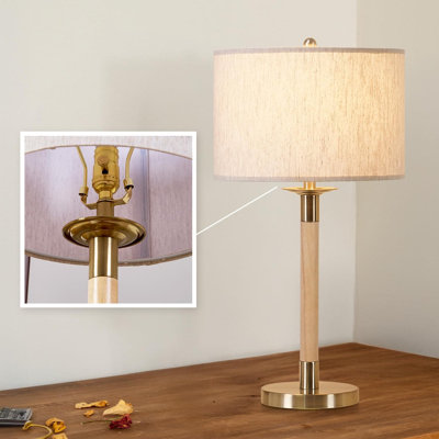 Modern LED Table Lamp With Dimmable Switch - Wooden Desk Lamp For Bedroom Nightstand, Office, Living Room, And Kids Room - Natural Wood Finish With Linen Shade