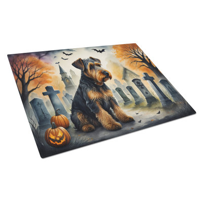Airedale Terrier Spooky Halloween Glass Cutting Board Large