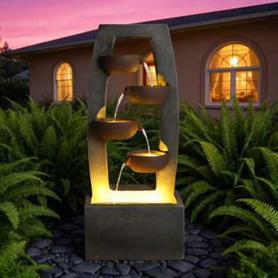 37.6in 4-Tier Outdoor Water Fountain with Warm LED Glow