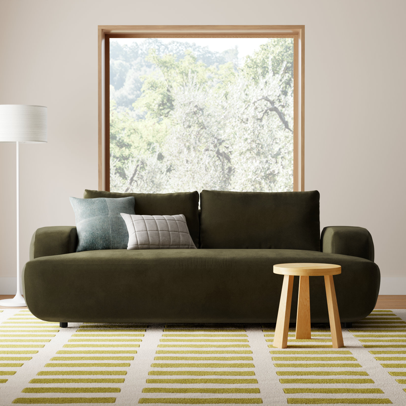 Fontaine 90'' Upholstered Sofa, Surrey Olive Cotton Blend