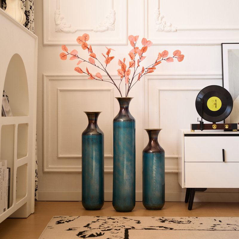 Ensemble de 3 vases en métal, Bleu turquoise