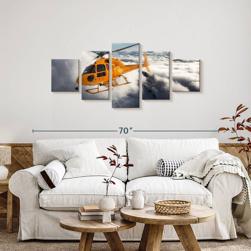 Rescue Helicopter Over Mountain, 24" H x 55" W