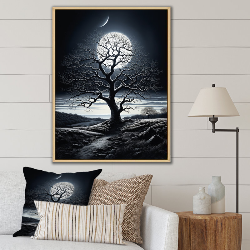 «Tree Moonlit Serenade - Landscape Trees», reproduction d'art sur toile, H 44 po x l 34 po x P 1,5 po, Cadre naturel flottant