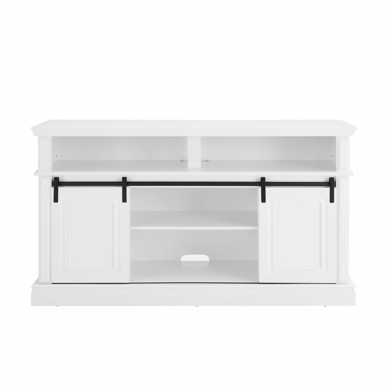 Meuble télé 65 po avec bordure en pierre artificielle, Blanc antique
