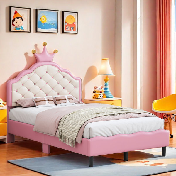 Disney PU Leather Princess Bed With Crown Headboard | Wayfair