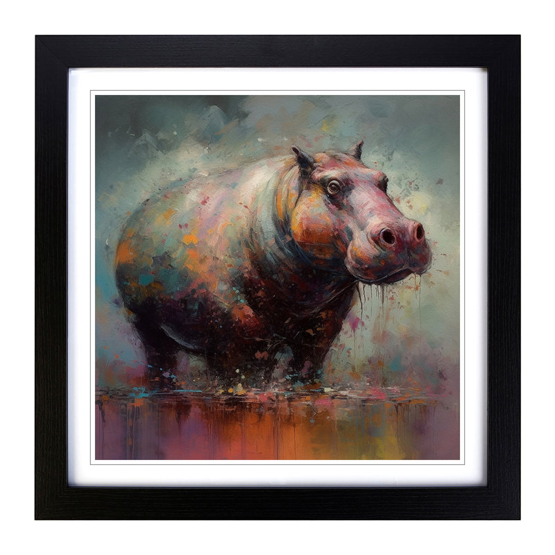 Hippo Post-Impressionism No.1 - Framed Print, Black