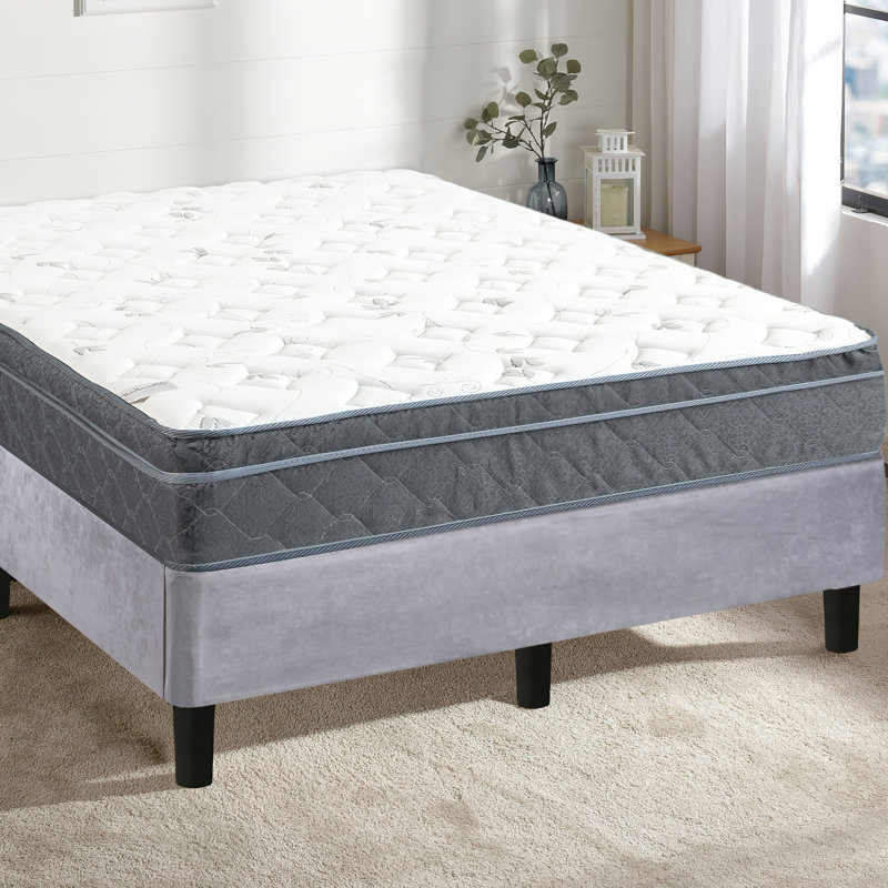 Matelas hybride mi-ferme à ressorts de 12 po avec lit plateforme en bois tendance 13 po Beeville, Simple