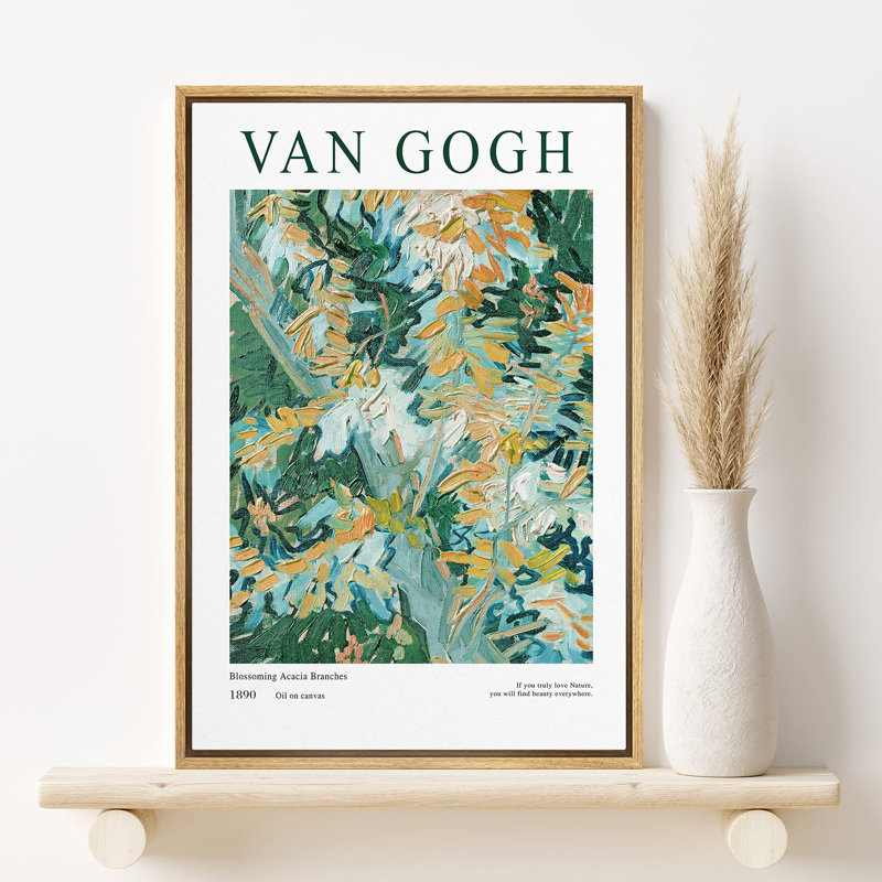 Classical Artwork " Van Gogh Blossoming Acacia Branches Floral Plants Expressionism Chic Relax ", 36" H x 24" W x 1.5" D