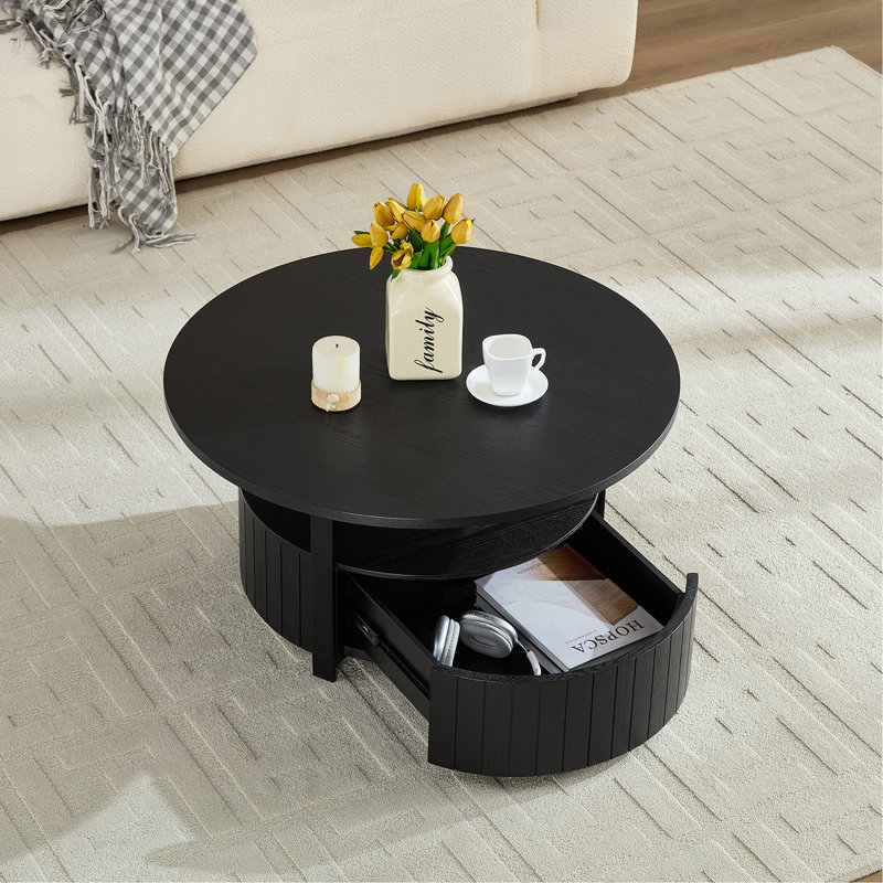 Table basse ronde avec rangement parfaite pour les soirées cinéma et les collations