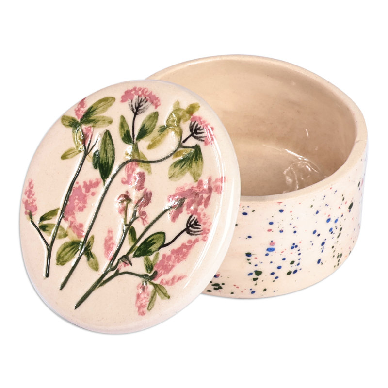 Lark Manor Handmade Flowers And Dots Ceramic Jewellery Box