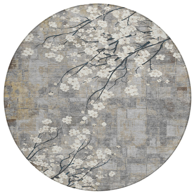 Machine Washable Indoor/Outdoor Boruta ACN2248 Floral Rug, Round 8'