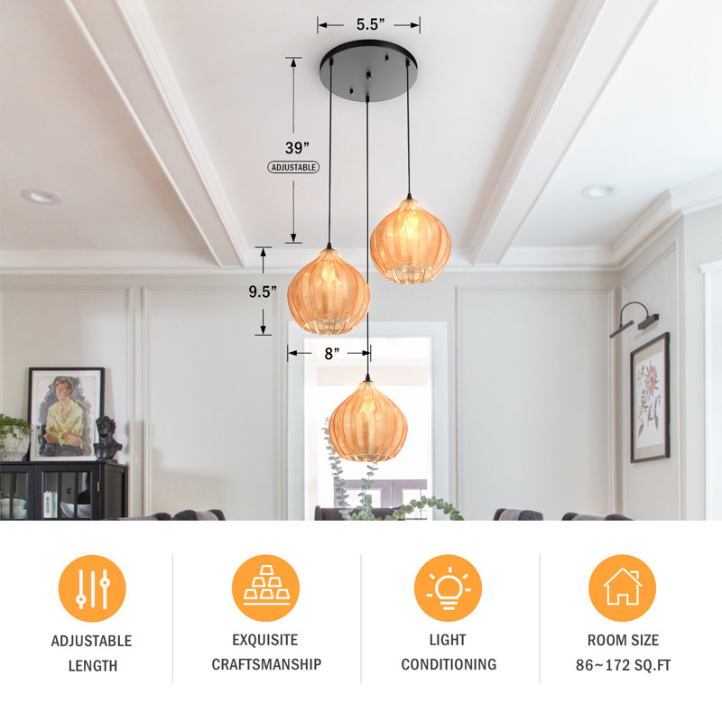 Modern 3-light Pendant With Glass Shade