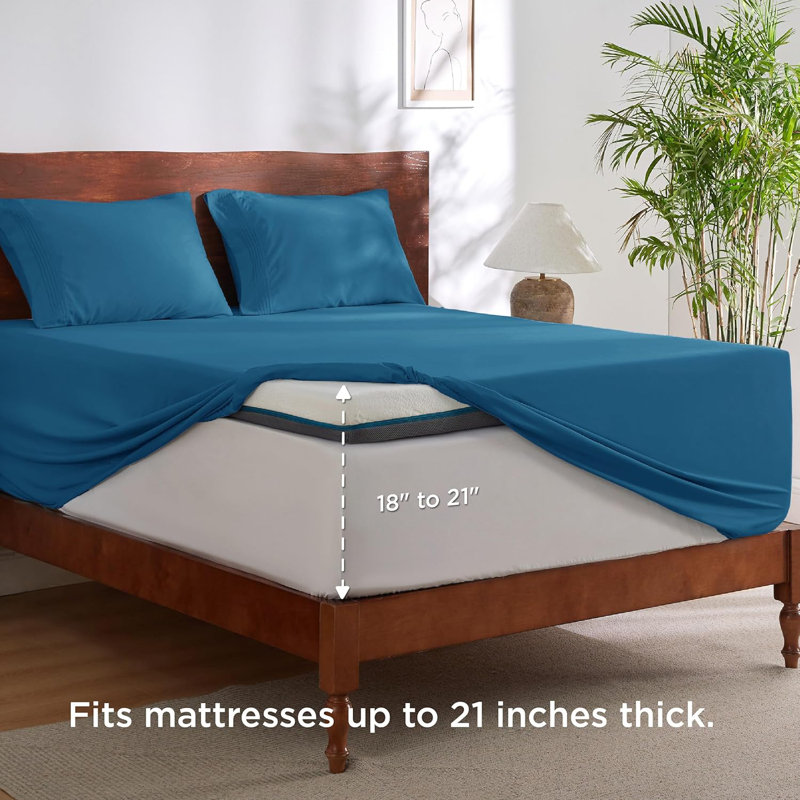 Bedsure Deep Pocket Sheet Set - Fits Mattresses Up to 21 Inches Thick -  GentleSoft Bed Sheet set, Moisture Wicking, Soft & Cooling Bed Sheet & Pillowcases, Easy & Secure Fit