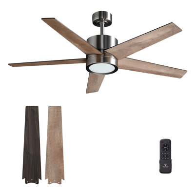 Ventilateur de plafond avec télécommande et éclairage : Ventilateur de 132 cm (52 pouces) avec DEL tricolore à intensité variable - Moteur CC silencieux et réversible - Usage intérieur et extérieur