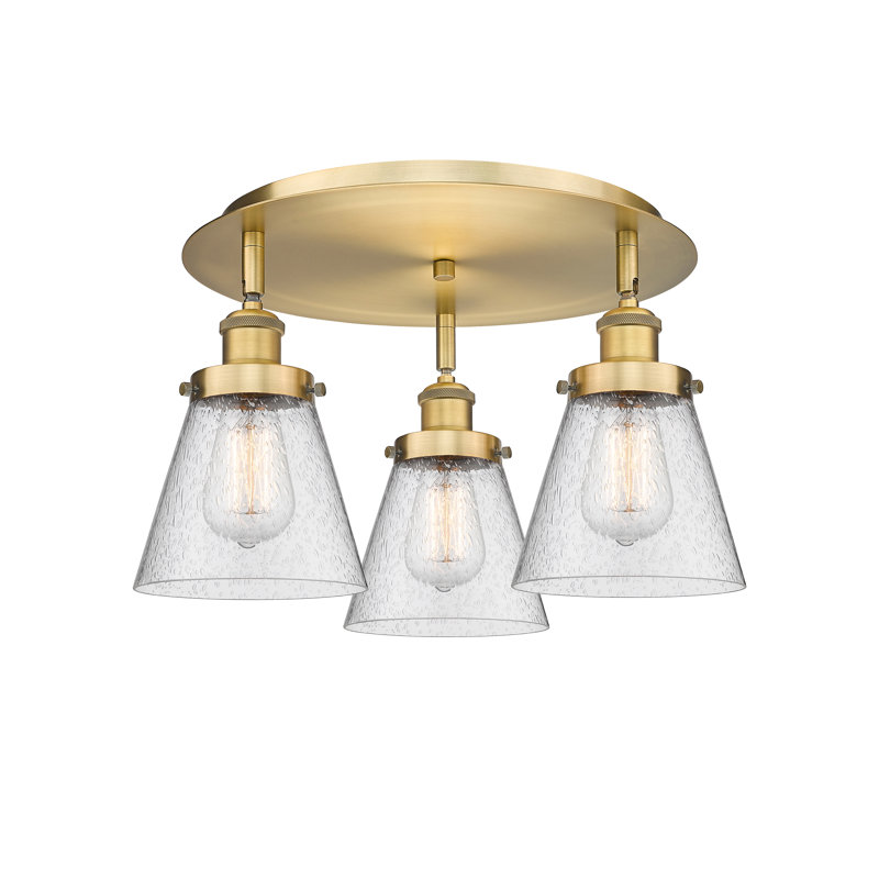 Plafonnier encastré 3 lumières Cone, Grainé, Laiton brossé