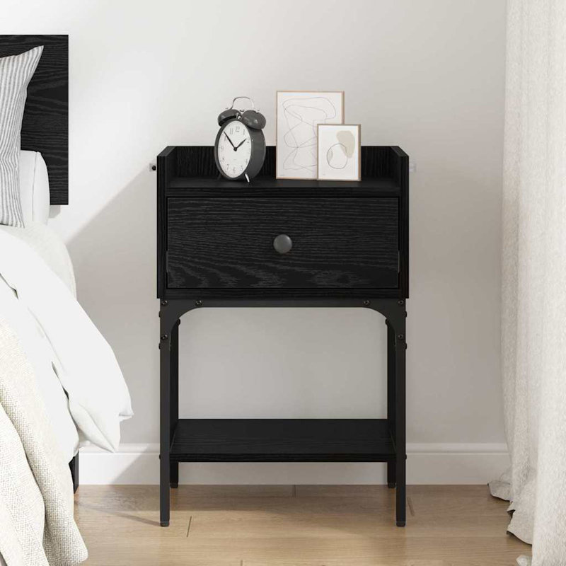 40cm W Manufactured Wood Bedside Table, Black Oak