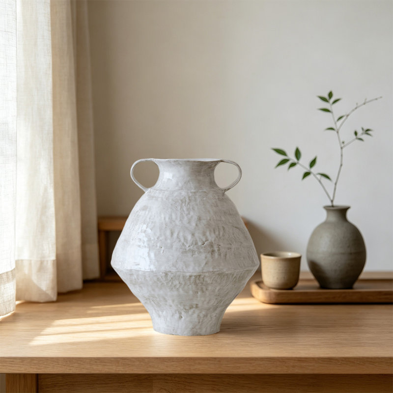 Vase de table en céramique brun Wabi-Sabi, Blanc