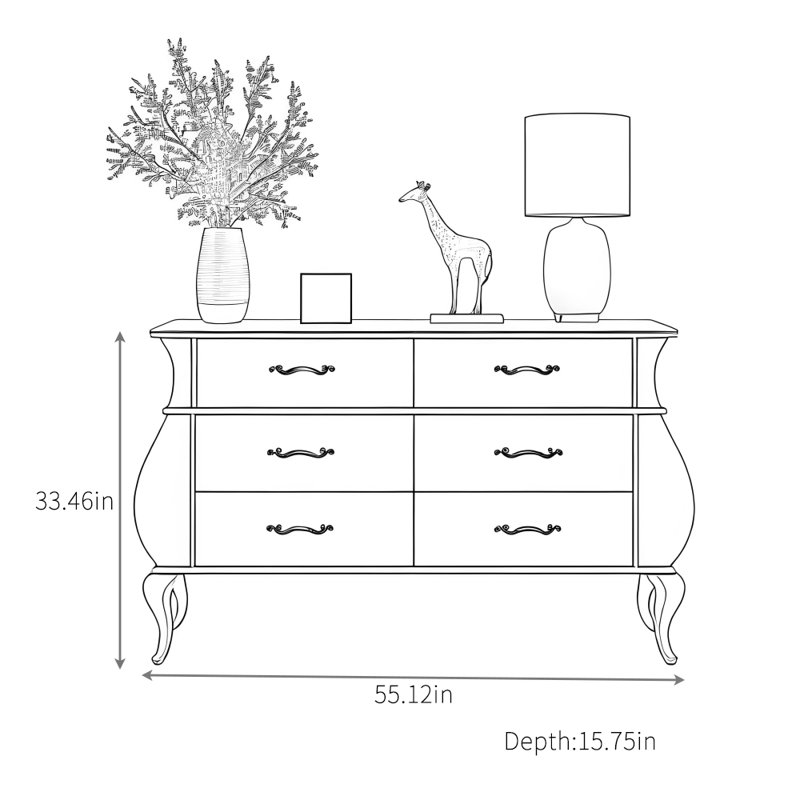 Practical Six-Drawer Sideboard, White