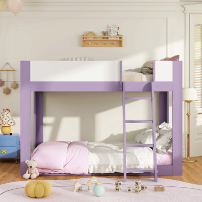 Lit superposé bas, lit superposé convertible en bois avec échelle réversible et garde-corps de sécurité