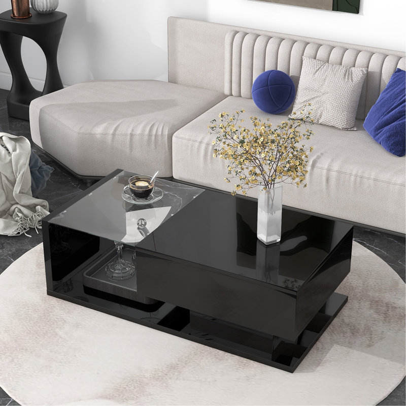 Table basse moderne avec verre trempé, Noir/transparent