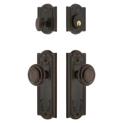 Grandeur Parthenon Long Plate Entry Set with Circulaire Knob in Timeless Bronze