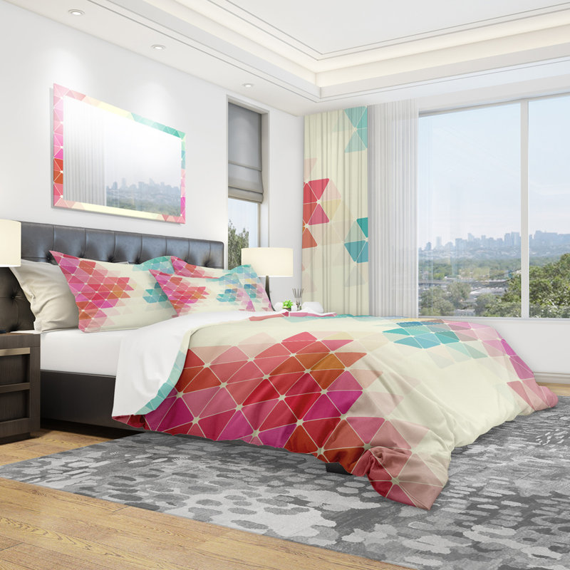 Colorful Geometric Pattern Queen Duvet Cover Set